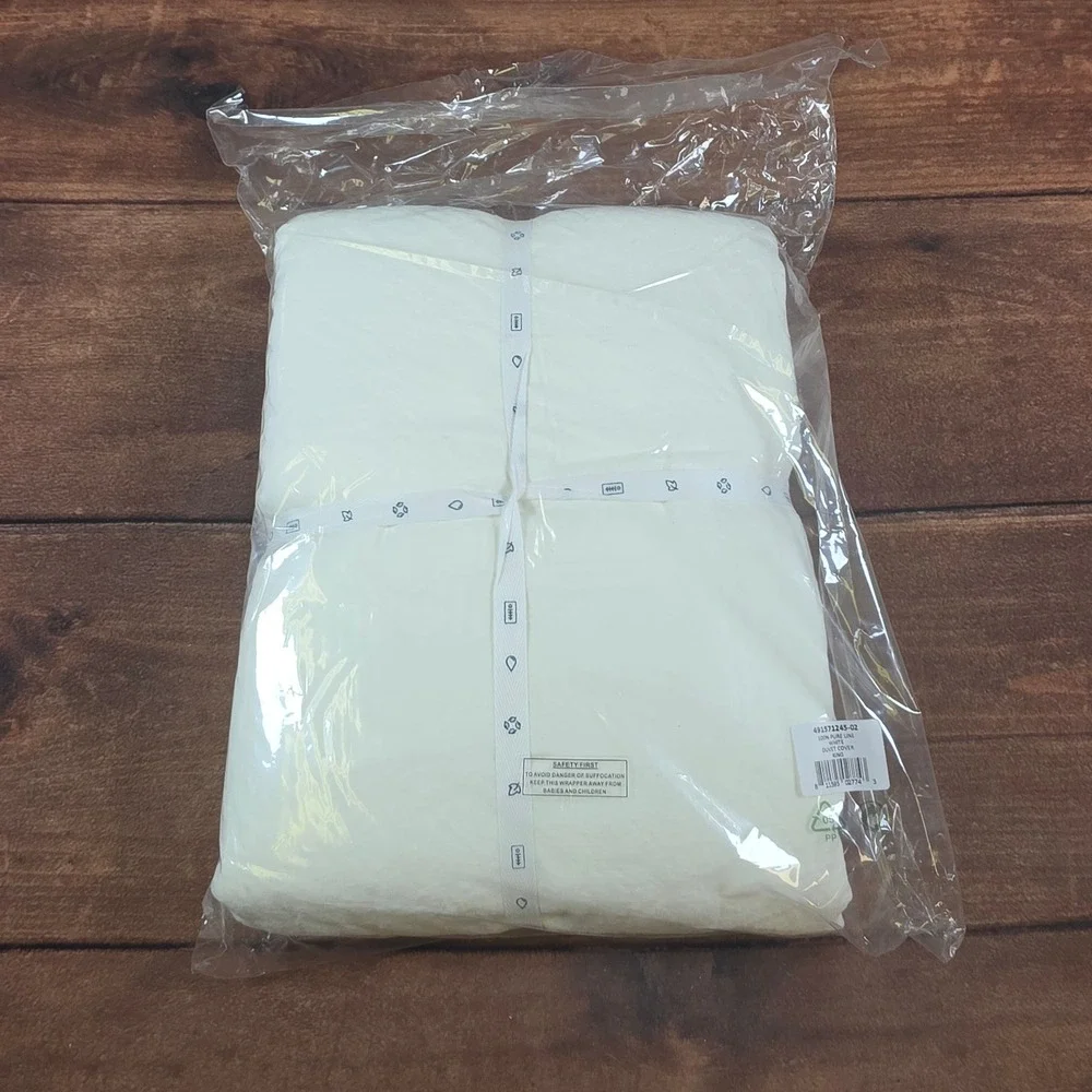 Bambeco Duvet Cover King White New 100% Pure Linen 96x110 Bedding
